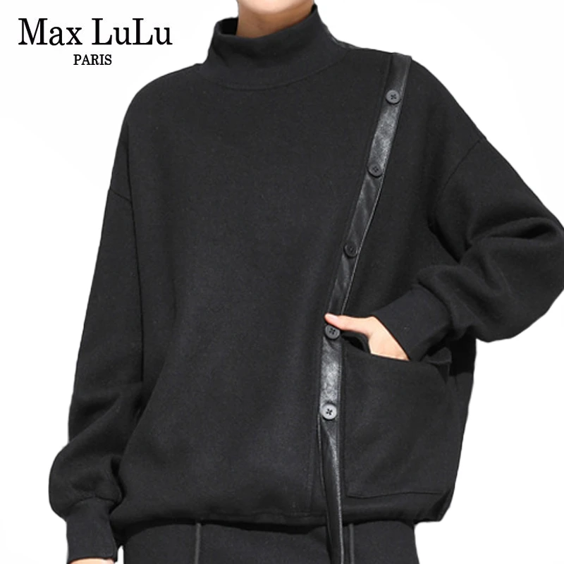 Max LuLu 2020 Pomlad Moda Za Ženske Punk Mozaik Tee Srajce Ženska Priložnostne Black Tshirts Prevelik Ženski Svoboden Vrhovi Oblačila