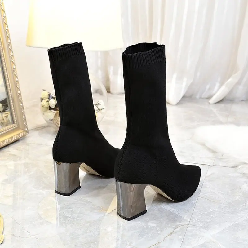 MAZIAO Moda za Ženske Škornji Debele Pete Jeseni Čevlji Ženski Najnovejši Konicami Prstov Dame Čevlje Martin Plus Velikost Boot Ženska