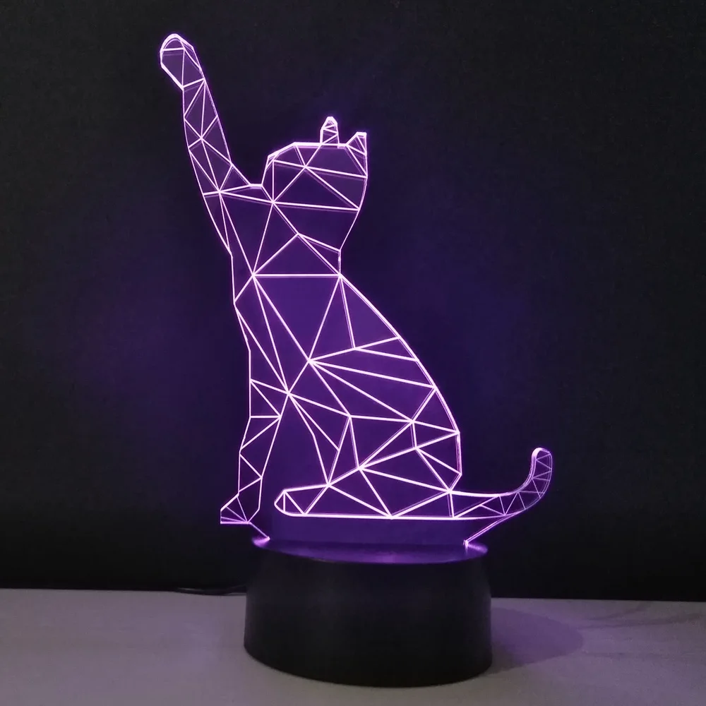 Mačka LED Ligth 3D Vizualni Noč Lučka Akril namizne Svetilke, Otroška Nočna Suhe Baterije Lampen Luminaria de mesa Domov Deco Bulbing