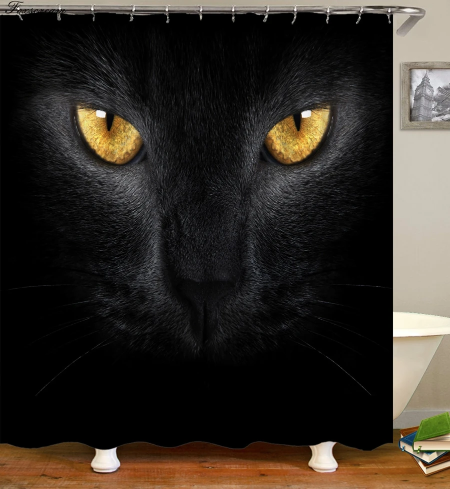 Mačka tuš zavese Black kopalnica tuš zavesa 3D tkanine tuš zavesa smešno nepremočljiva tuš zavese ali mat