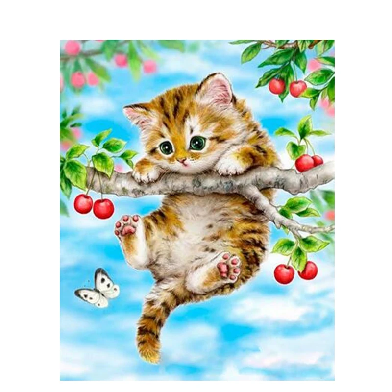 Mačke lepe Češnje Živali DIY Digitalno Barvanje Z Številkami Moderne Stenske Umetnosti Platno Slikarstvo Darilo za otroke, Dom Dekor 40x50cm