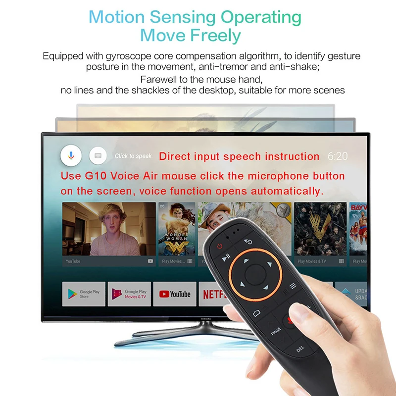 MECOOL G10 Zraka Miško Glasovni Nadzor 2,4 GHz Brezžična Google Mikrofon IR Žiroskop Občutek Daljinski upravljalnik Za Android Smart TV Box