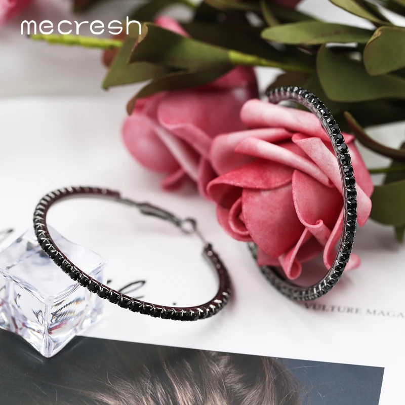 Mecresh 55mm Velik Krog Krog Hoop Uhani Kristali Nosorogovo Rose Zlata, Črna Barva Ženske Modni Uhani 2019 EH1371