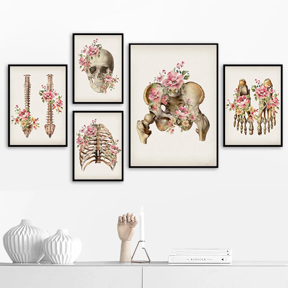 Medicinske Cvetlični Skeletne Kosti Anatomija Povzetek Wall Art Platno Slikarstvo Nordijska Plakatov In Fotografij Stenske Slike Zdravniki Urad