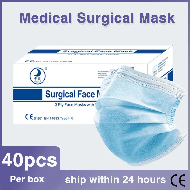 Medicinske Kirurško Masko Elastična Uho Zanke 3-layer Non-woven Prah Dokaz in Dihanje Usta Maske Moder Čas, uporabite