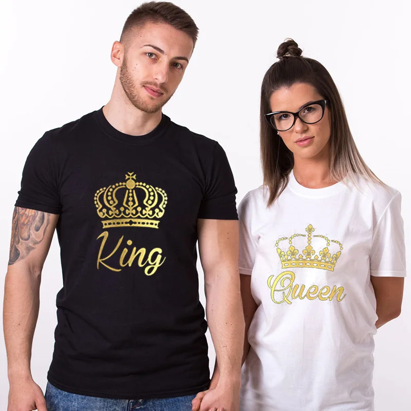 Mehko Top Tee Nekaj Ujemanje Tee Unisex Priložnostne Poletje Kralj in Kraljica Zlate Krone Tiskanje majice
