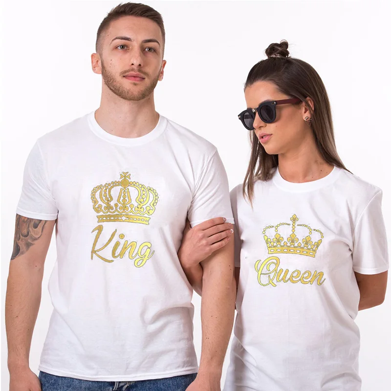 Mehko Top Tee Nekaj Ujemanje Tee Unisex Priložnostne Poletje Kralj in Kraljica Zlate Krone Tiskanje majice