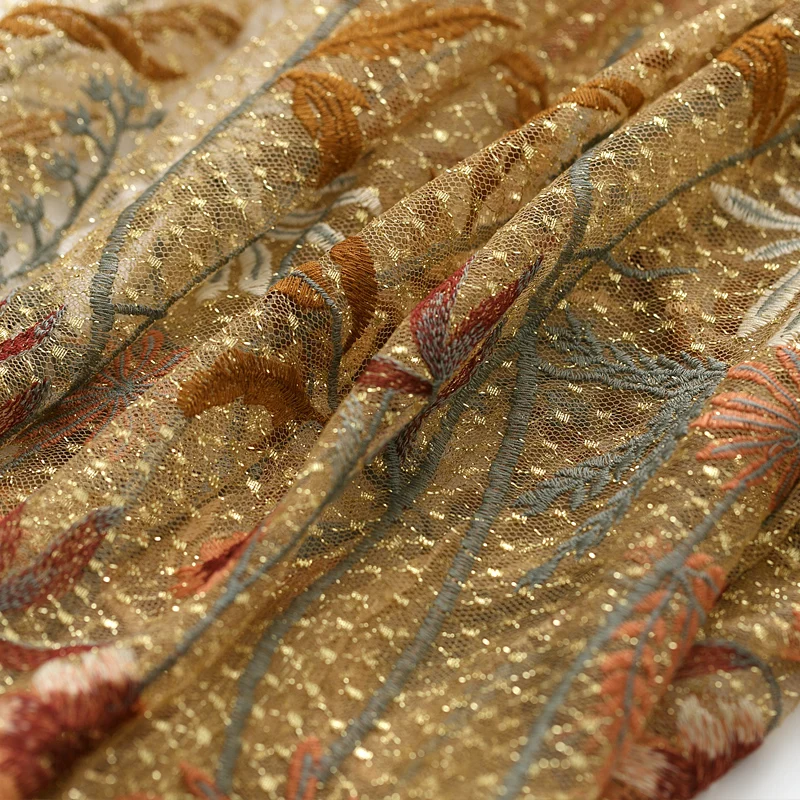 Mehko zlato nit neto preja vezenine, čipke tkanine til tkanine diy oblačila cheongsam obleko, krilo oblikovalec tkanine