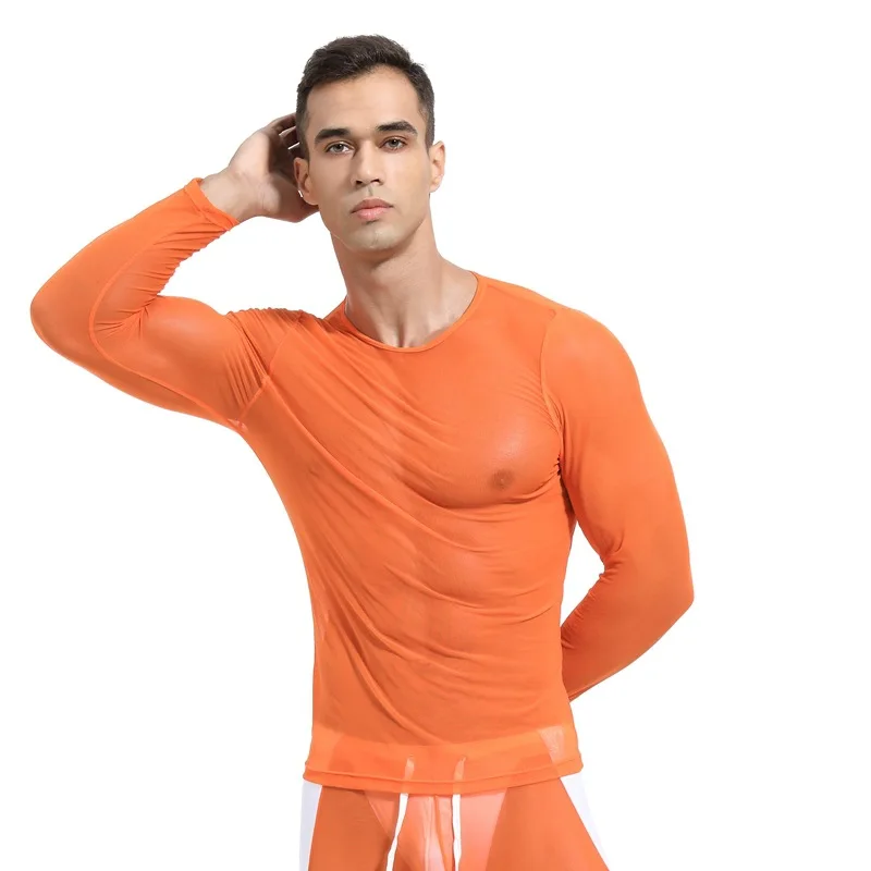 Men ' Očesa Pregleden ribja mreža T Shirt 2020 Seksi Nove Dolg Rokav Undershirts Moških se vidi, čeprav Mišice Bodybuilding Strmimi Vrhovi Tee