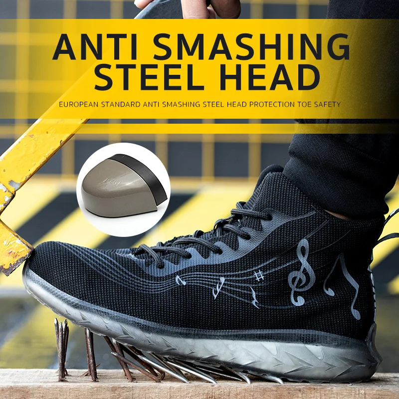 Men ' s anti-smash anti-punkcija in so odporni na obrabo, visoko-top varovalni čevlji modni glasbe simbol udobno dihanje delo škornji