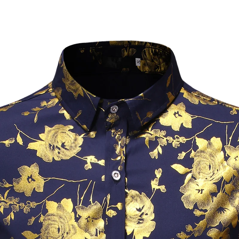 Men ' s Golden Rose Luksuzni Design Obleko Srajce 2019 Jeseni Novo Slim Fit Gumb Navzdol Cvetovi Natisnjeni Eleganten Stranka Klub Majica S-XL