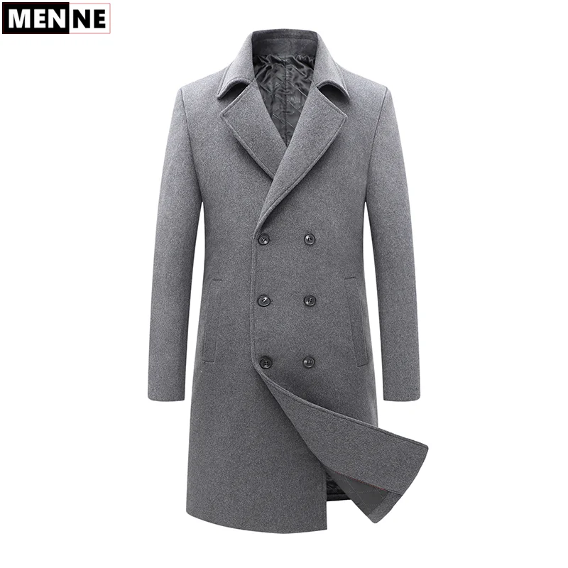 MENNE visoke kakovosti mens zimsko jakno Business casual zgostitev tople volnene plašč jakna mens Mid-dolžina dvojno zapenjanje