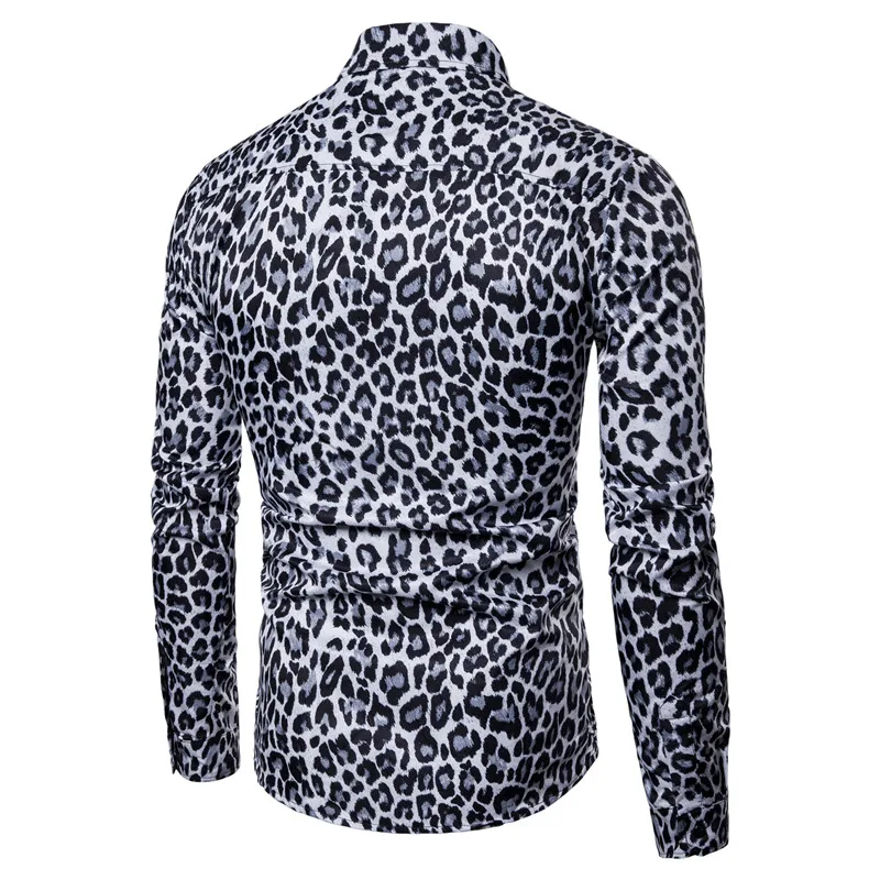 Mens Classic Leopard Print Majica Moški 2018 Nove Eleganten Casual Dolg Rokav Slim Fit Obleko Mens Majice nočni klub DJ Fazi Camisa