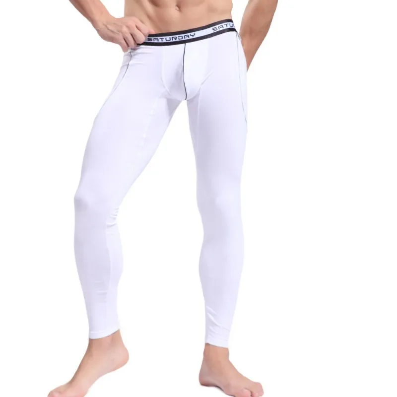 Mens dolge johns tople hlače s tanko elastično linijo moški modni Nizek pas dna seksi gej spodnje perilo moški tesen dokolenke dolge Johns