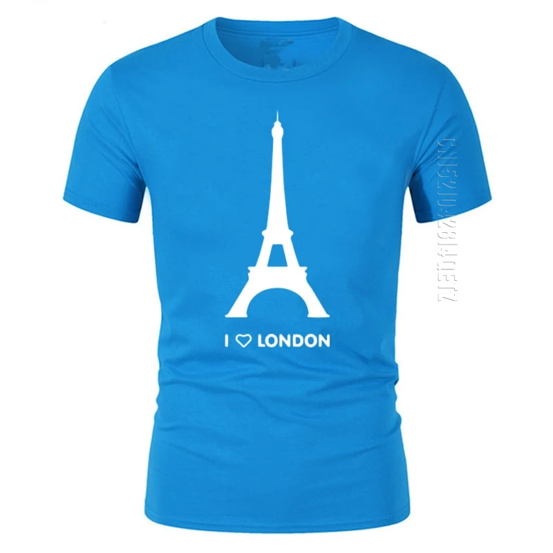Mens majice obožujem London Smešno Parizu Stolp Romantično Modno Oblikovanje Bombaža Moške O Neck Majica s kratkimi rokavi EU Velikost Tshirt Moški