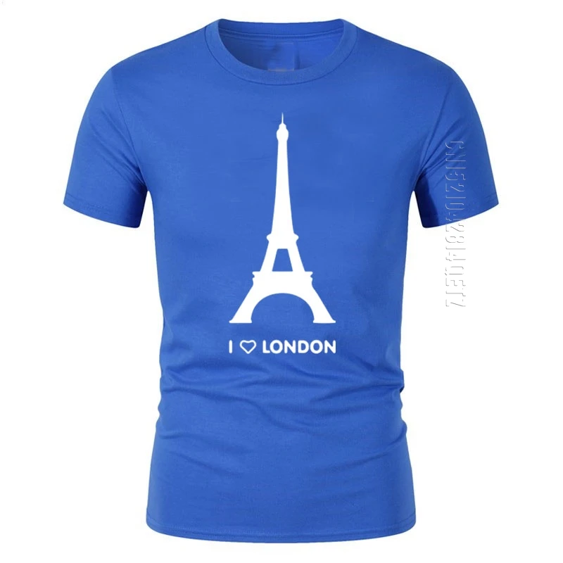 Mens majice obožujem London Smešno Parizu Stolp Romantično Modno Oblikovanje Bombaža Moške O Neck Majica s kratkimi rokavi EU Velikost Tshirt Moški