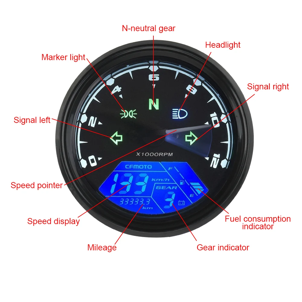 Merilnik hitrosti motorno kolo Moto nadzorni Plošči merilnik vrtljajev motorno kolo, Digitalni Indikator Goriva Merilnik Anti-glare Night Vision Izbiranje prevožene poti