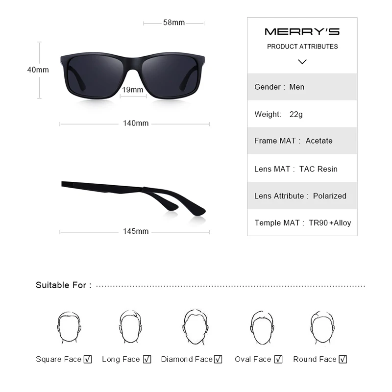 MERRYS DESIGN Moških Klasičnih Polarizirana sončna Očala TR90 Noge Športih na Prostem Ultra-lahkih Serije UV Zaščito S8161