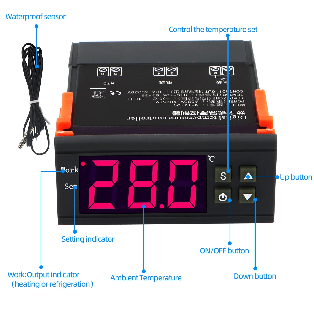 MH1210W Temperaturni Regulator DC12V DC24V AC110-220V Termometer Thermoregulator Termostat -50~110 C NTC Senzor Za Inkubator