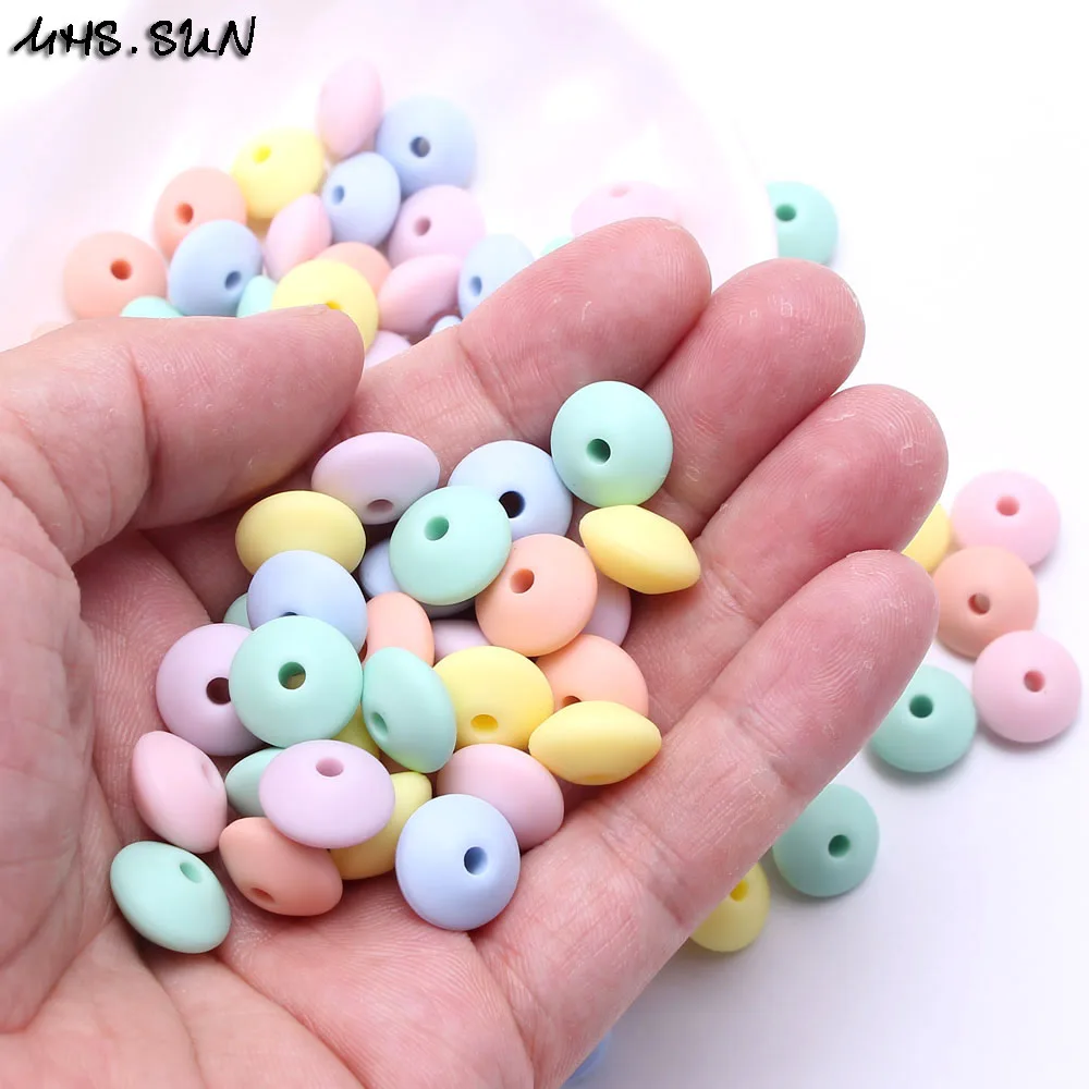 MHS.SONCE Candy barve srčkan krožnik obliko silikonske kroglice 12 mm zdravstvene nege teether svoboden žvečljive kroglice za DIY nakit ogrlica/zapestnica