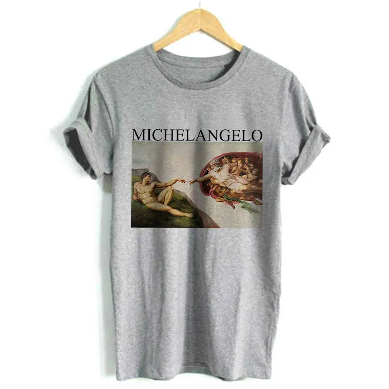 Michelangelo Angel Vrhovi Moda Kawaii Angel Kiss Grafični Tees Smešno Van Gogh Umetnosti Predalčni Natisnjen Tshirt Ženske Svoboden Angel Majica