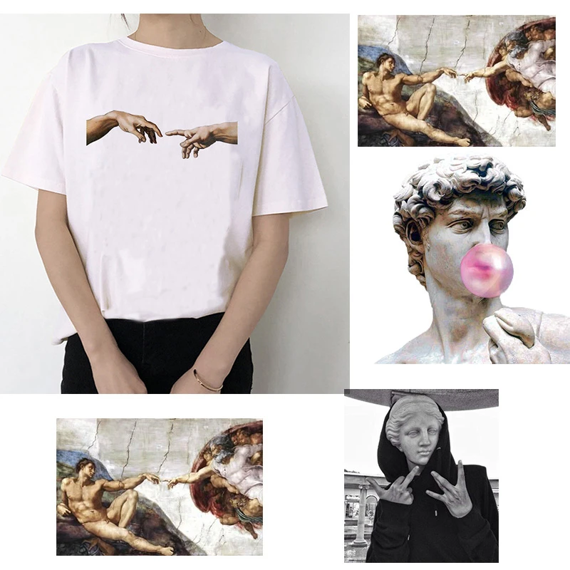 Michelangelo david roke print majica s kratkimi rokavi ženske t-shirt majice femaale oblačila estetske harajuku ulzzang grafični 90. letih poletnih vrh