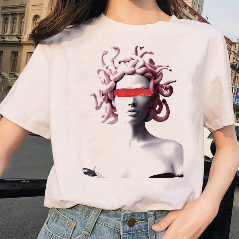 Michelangelo david roke print majica s kratkimi rokavi ženske t-shirt majice femaale oblačila estetske harajuku ulzzang grafični 90. letih poletnih vrh