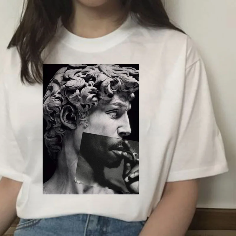 Michelangelo david ulzzang harajuku majica s kratkimi rokavi tshirt ženske print majica s kratkimi rokavi poletje estetske femaale grafični roke 90. letih oblačila vrh