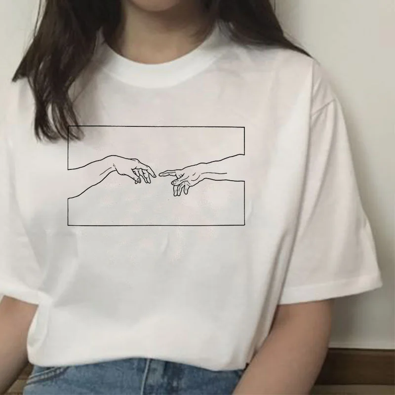 Michelangelo david ulzzang harajuku majica s kratkimi rokavi tshirt ženske print majica s kratkimi rokavi poletje estetske femaale grafični roke 90. letih oblačila vrh