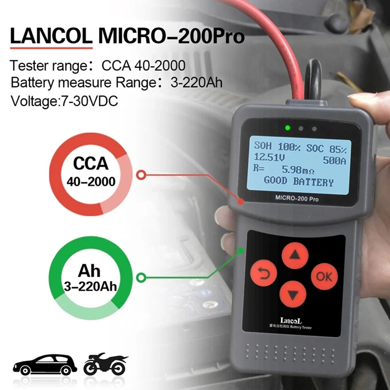 Mikro-200Pro Digitalni 12V 24V Akumulator Tester Prenosni Avtomobilski Akumulator Vozila Pogoj Analyzer Tester Napetosti