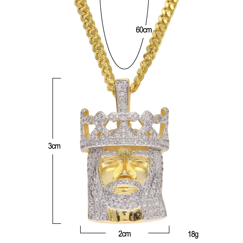 Mikro Utrla AAA Kubičnih Cirkonij Krono Jezusa Obesek Ton Zlata Srebrna Barva Hip Hop Verske Mens Royal Kralja Jezusa Kos Nakita