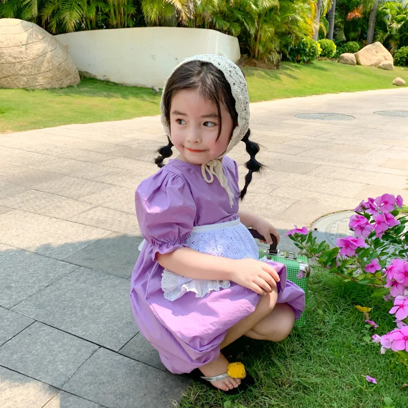 MILANCEL 2020 dekleta obleke poletje obleko za deklice, puff rokav otroci vijolično obleko z aporn letnik otroci oblačila