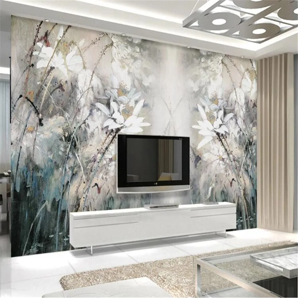 Milofi po meri velikih 3D ozadje zidana retro oljna slika lotus ročno poslikano spalnica, dnevni prostor kavč, TV ozadju stene
