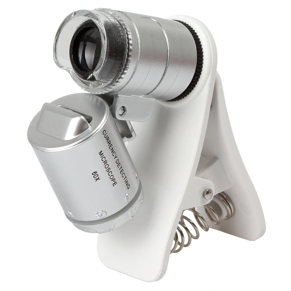 Mini 60X Lupo,Posnetek širokokotni Povečevalno Steklo,Mikroskop, Leče, Optične Leče Orodje s 3 LED Luči za Univerzalni Mobilni Telefon