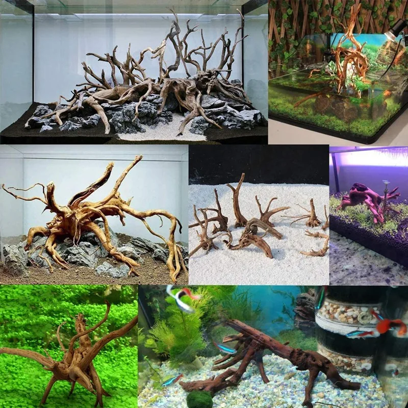 Mini Driftwood za Akvarij Naravnega Lesa Veje Fish Tank Okraski Plazilci Deblo Driftwood Razvrstan(10 Pack)