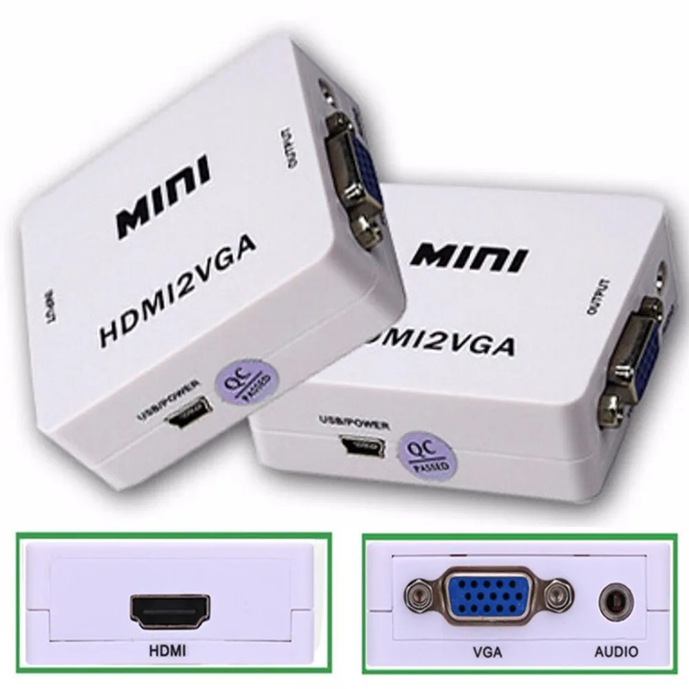 MINI HDMI -združljiv Z VGA Pretvornik Polje Adapter HD1080P HDMI2VGA Z Zvočna Moč Za Xbox DVD, PS3 Projektor Pretvornik Polje