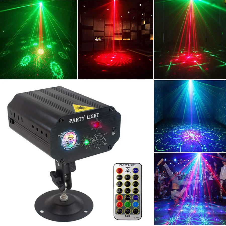 Mini IR Daljinski Rdeča Zelena Božič Laserski Projektor Luči, 16 Vzorcev DJ KTV Doma Stranka Dsico Stroboskopske Luči LED Razsvetljavo