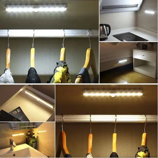 Mini LED Pod Kabinet Svetlobe PIR Senzor Gibanja Lučka 10 Led 190mm razsvetljava za Omaro Omari, Omaro, Kuhinja noč svetlobe