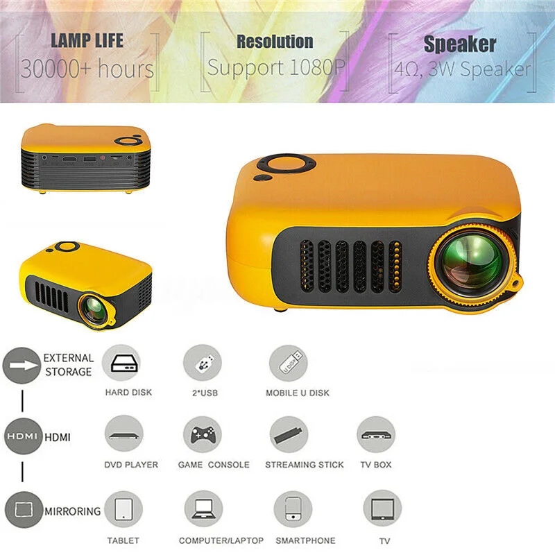 Mini Prenosni Žepni Projektor HD 1080P LCD Film Video Home Theater HDMI USB PUO88