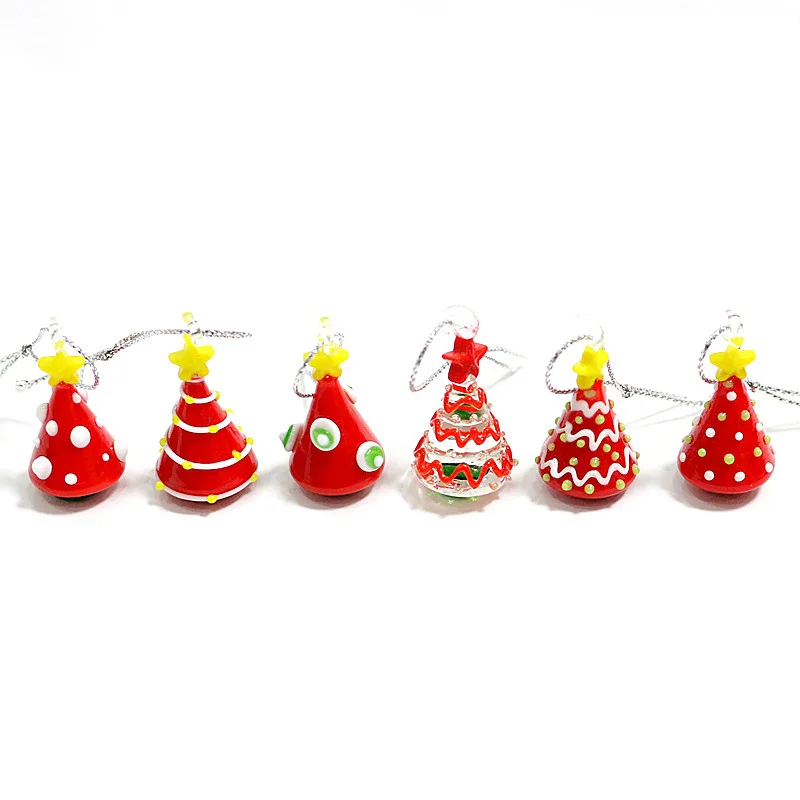 Mini Ročno Izdelanih Steklenih Božično Drevo Umetnosti Figur Ornament Pisane Ljubek Obesek Darilo Za Otroka Božič Visi Dekor Čar Dodatki