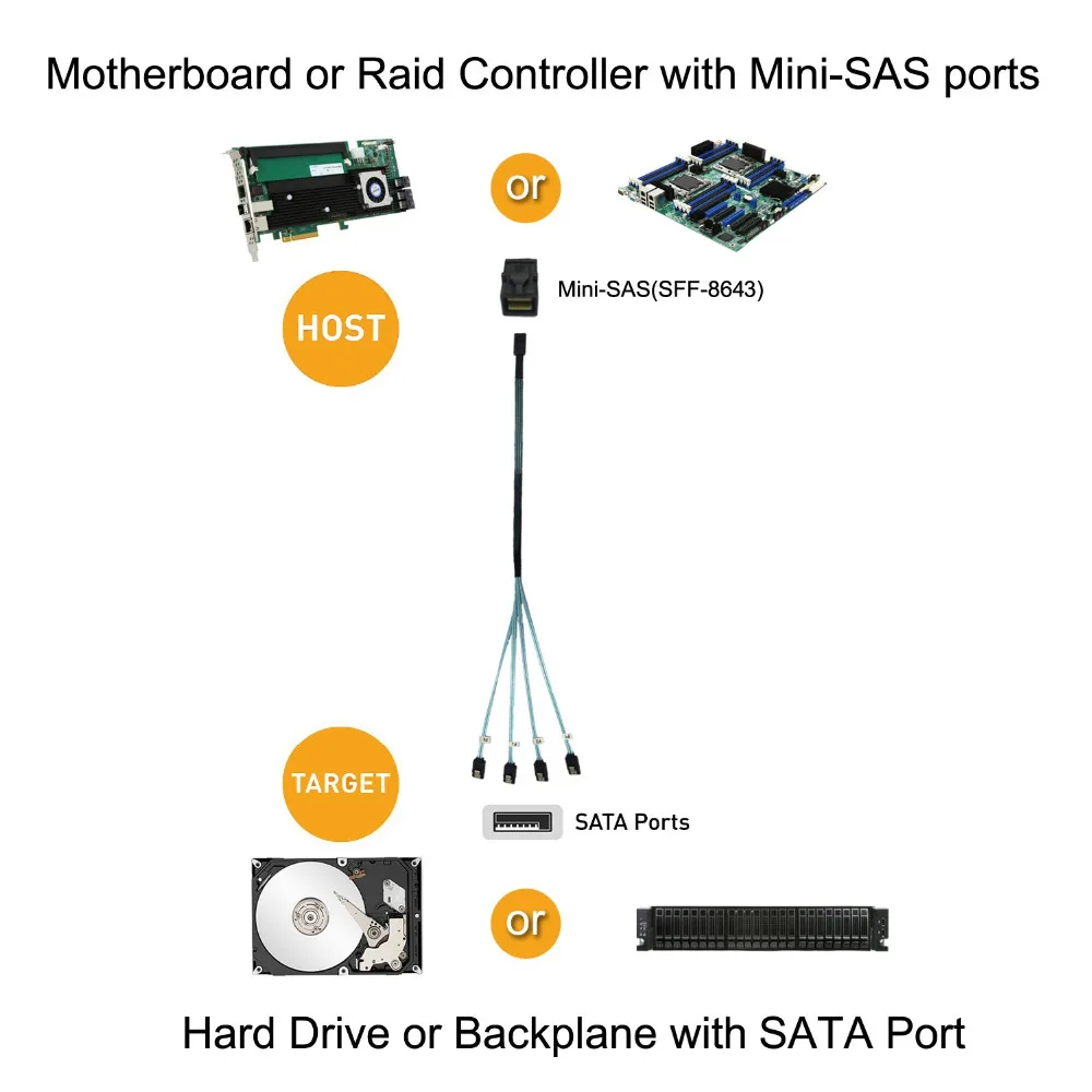 Mini SAS Cable, CableCreation Notranji HD Mini SAS (SFF-8643 Gostiteljice) do 4 X SATA (Target) Kabel, 1.6 ft/3.3 ft
