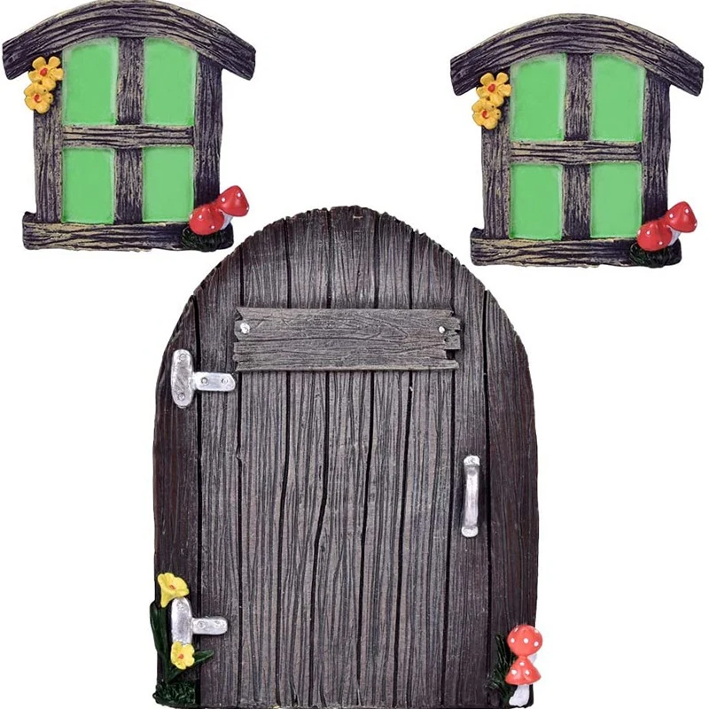 Miniaturni Pravljice Gnome Domov Okna in Vrata za Srčkan Drevo Decor Art Okraski Dvorišču, Vrt Kiparstvo Dekoracijo