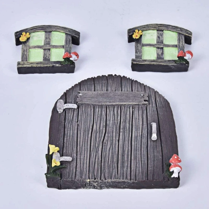 Miniaturni Pravljice Gnome Domov Okna in Vrata za Srčkan Drevo Decor Art Okraski Dvorišču, Vrt Kiparstvo Dekoracijo
