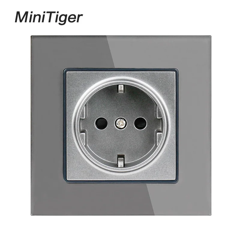 MiniTiger Steno Kristalno Steklo Plošče električne Vtičnice Priključite Ozemljeno, 16A EU Standardne Vtičnice 86mm * 86mm