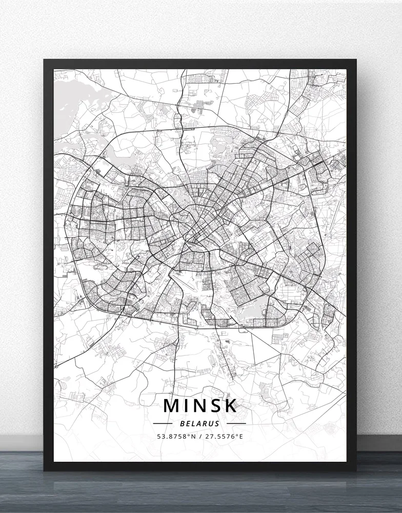 Minsk Belorusija Zemljevid Plakat