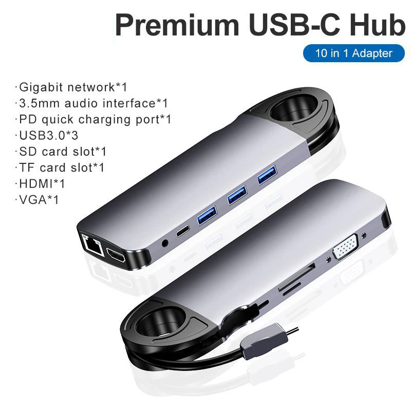 Miracare USB C VOZLIŠČE Tipa C za Multi 4K HDMI priključek RJ45 VGA Gigabit Ethernet USB 3.0 HUB 10 v 1 vmesnik USB Razdelilnik PD Vrata