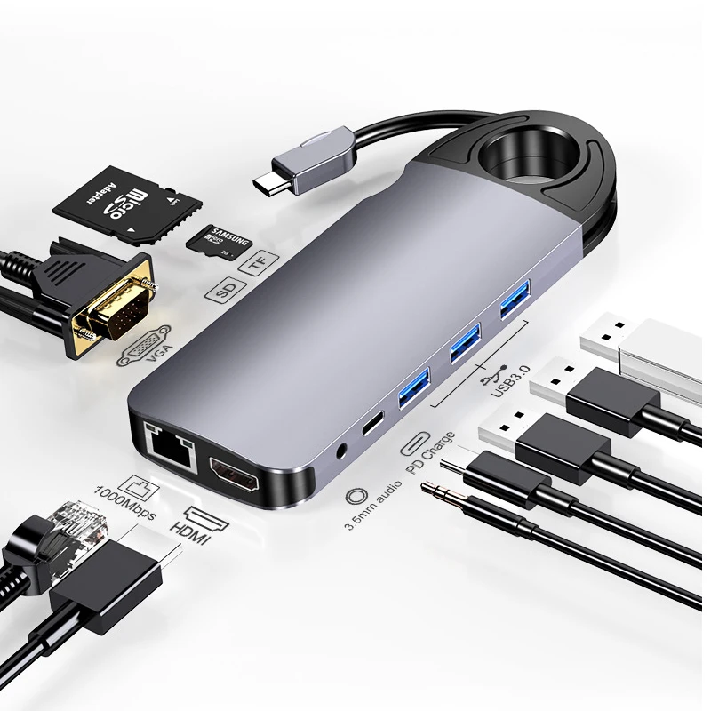 Miracare USB C VOZLIŠČE Tipa C za Multi 4K HDMI priključek RJ45 VGA Gigabit Ethernet USB 3.0 HUB 10 v 1 vmesnik USB Razdelilnik PD Vrata