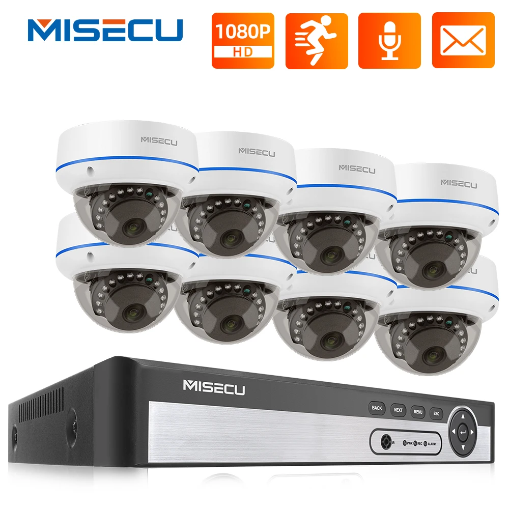 MISECU 8CH 1080P POE Sistem Kamere H. 265 2MP CCTV Video Varnosti Dome Kamera Vandalproof Zaprtih Avdio Snemanje POE IP Kamero P2P