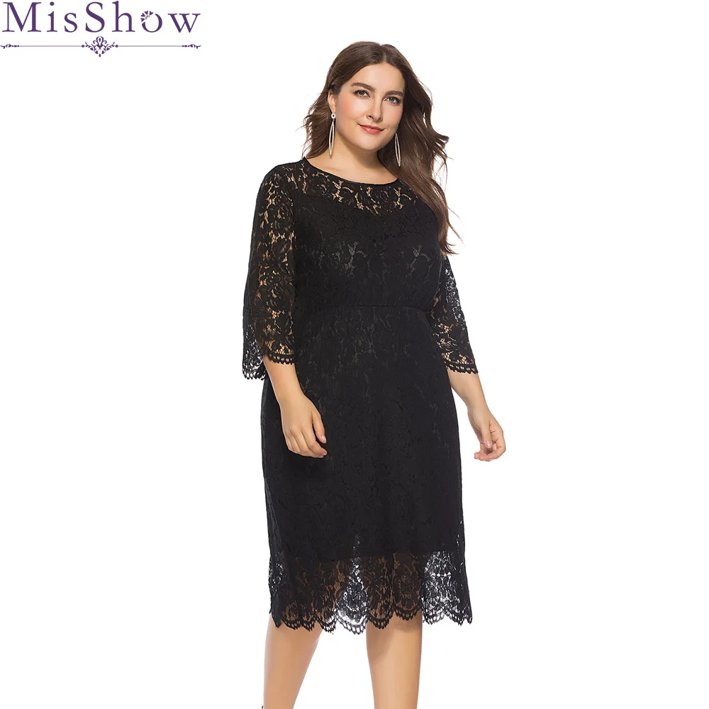MisShow črno svetlečo obleko plus velikost 3/4 Rokav, Kratke Formalno stranko obleko Poceni koleno dolžina eleganten modni cocktail obleke