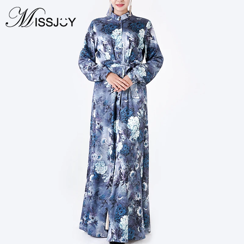 MISSJOY 2019 MMuslim Abaya Elegantno Cvet Natisnjeni Ženske Obleke Jopico Gumb Mode Islamska Oblačila Dolg Ženski Plašč Priložnostne